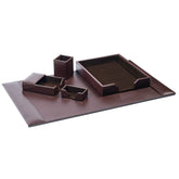 Dark Brown Bonded Leather Desk Set, 5pc
